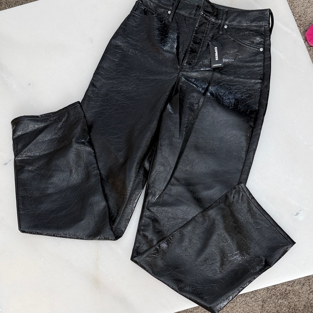 Express Shiny Black Women's Flare Jeans